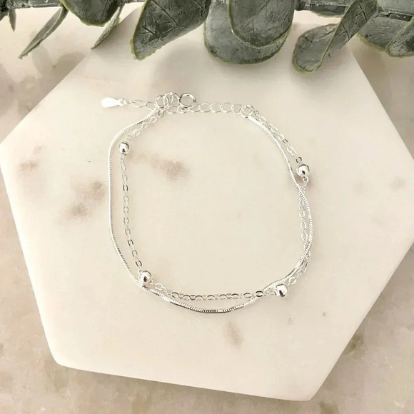 925 Sterling Silver Bead Bracelet Dainty Bracelet Minimalist Stacking Bracelet - Picture 3 of 3